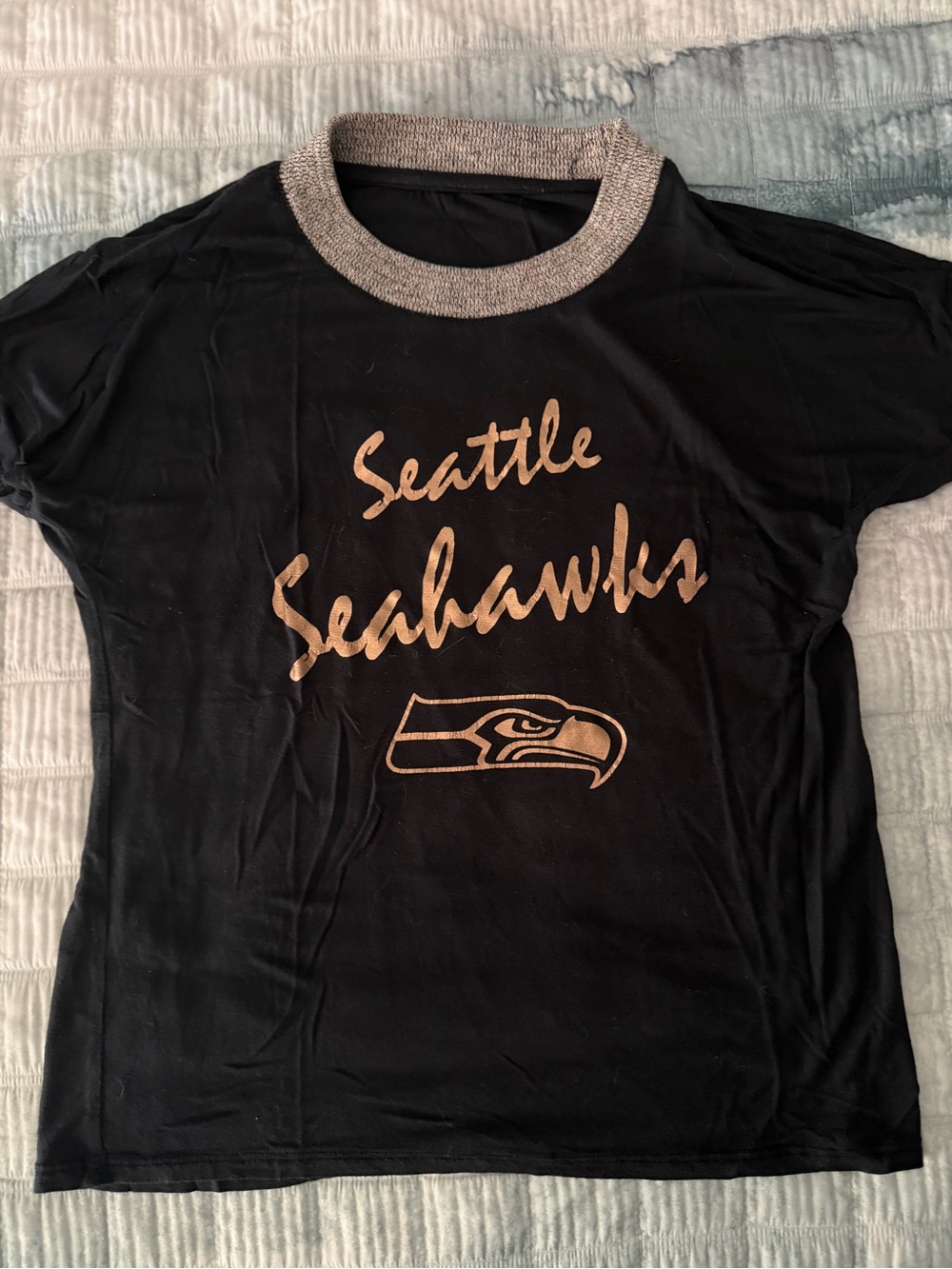Seattle Seahawks Black Tee with Gold Script